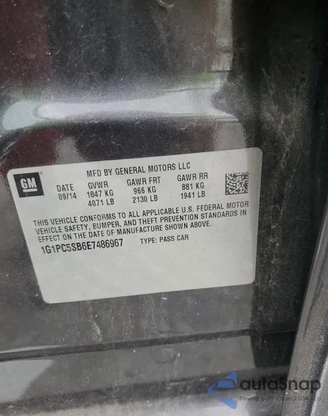 2014 Chevrolet Cruze Lt from USA, damaged, VIN 1G1PC5SB6E7486967